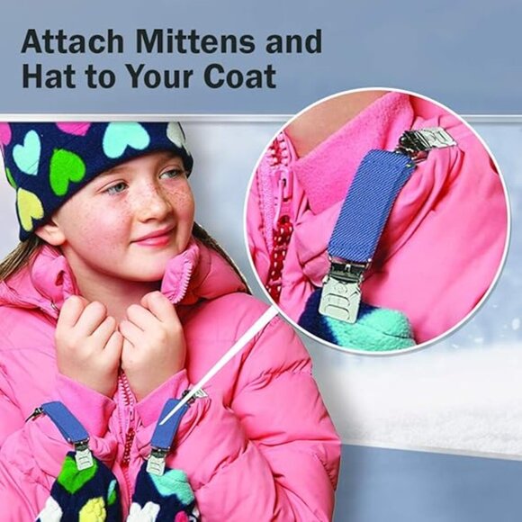 Hold’Em Mitten & Hat Clip Set Toddler Kids Sturdy Super Tight Grip - Gray White - Picture 2 of 6